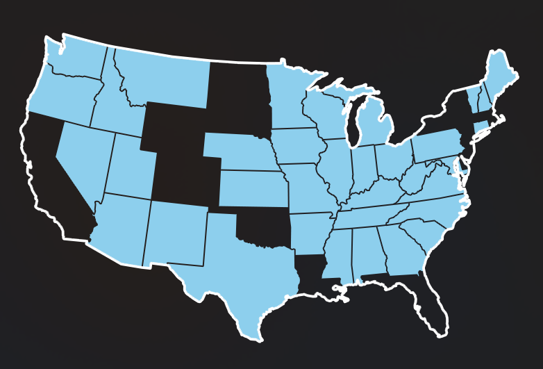 State map with black background