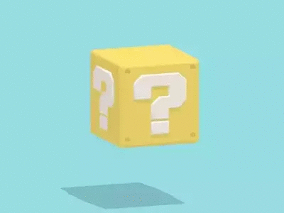 Gif of a rotating cube with question marks on it.