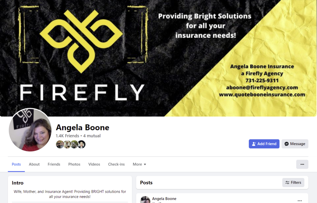 Angela Boone Insurance Agency Facebook business page