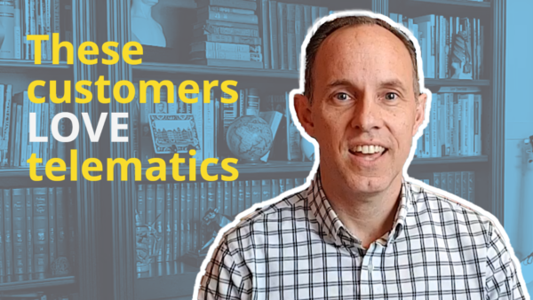 Video thumbnail with the words "these customers love telematics".