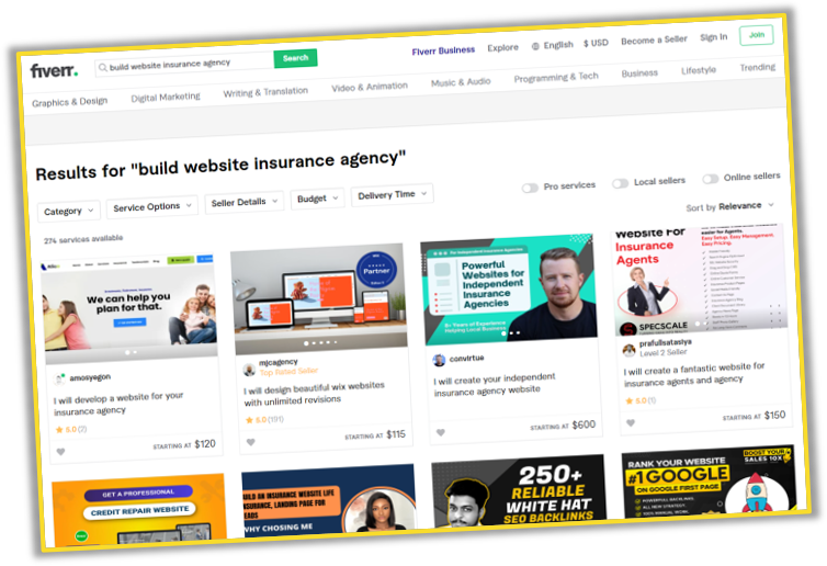 Fiverr insurance website