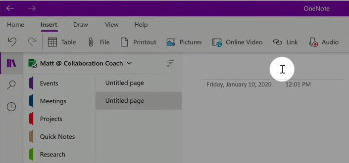 OneNote example screen shot